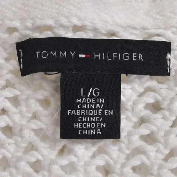 Tommy Hilfiger Open Knit Sweater White V-Neck Sheer  Cotton Size Large - Picture 5 of 8